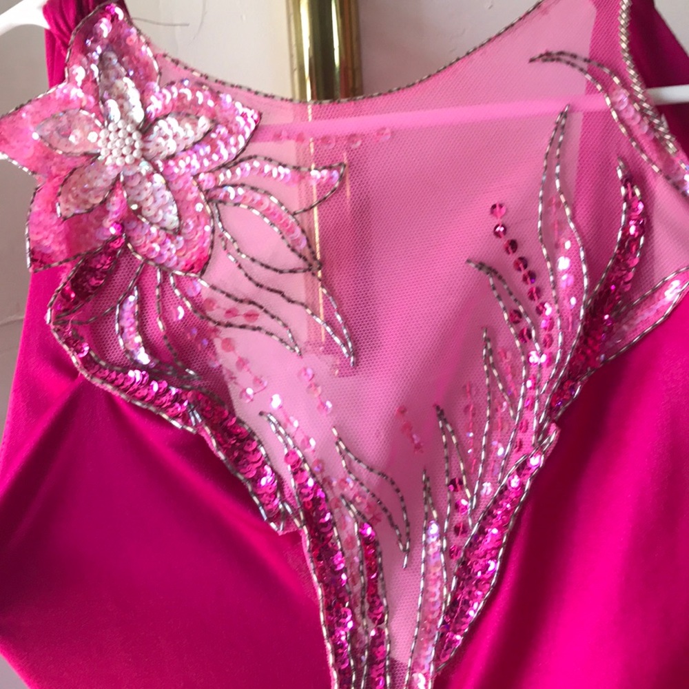 COPY - Vintage fuschia Climax dress, sequins, back drape